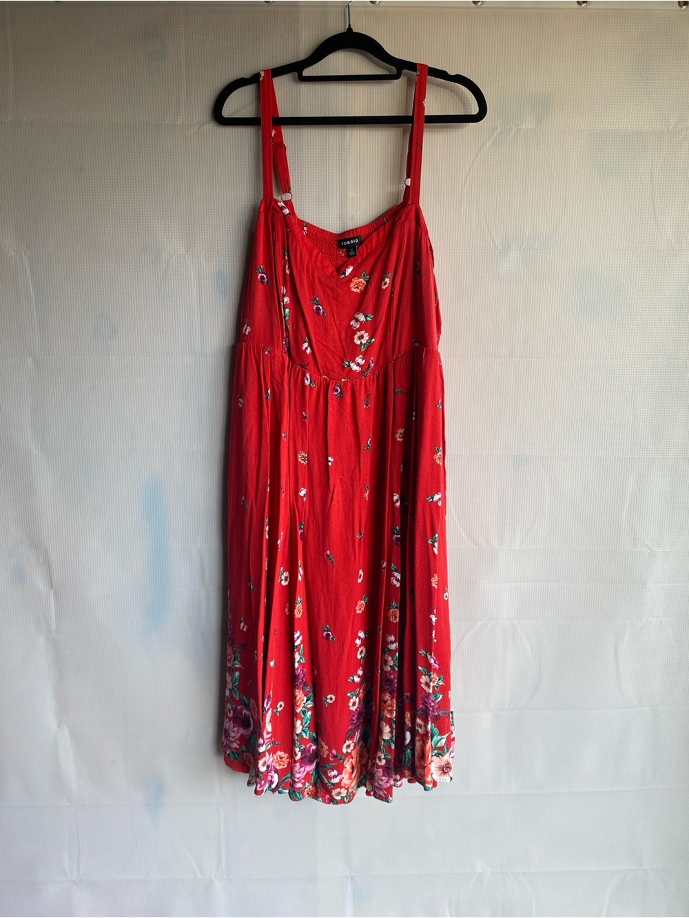 torrid Red Floral Midi Dress with Spaghetti Straps